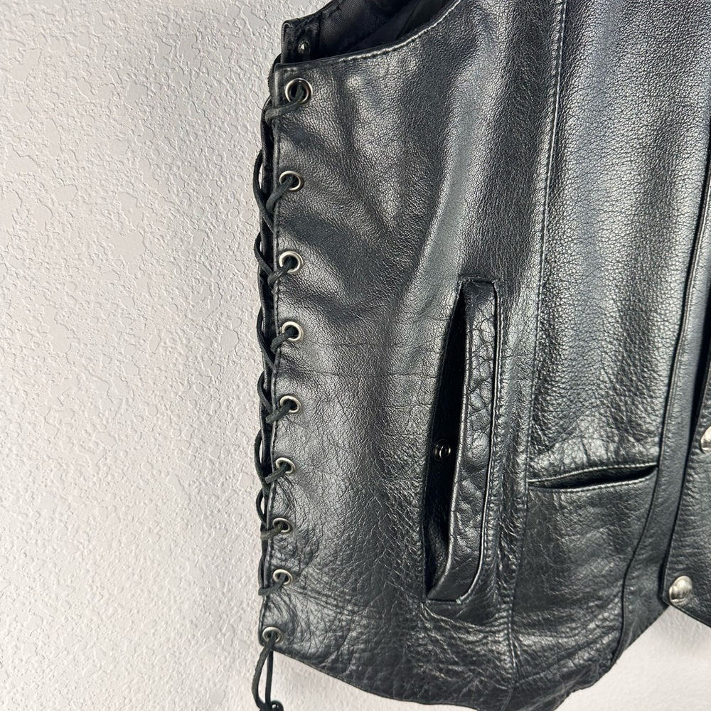 Leather King Classic Side-Lace Leather Motorcycle Vest Sz XXL‎ - Picture 3 of 6
